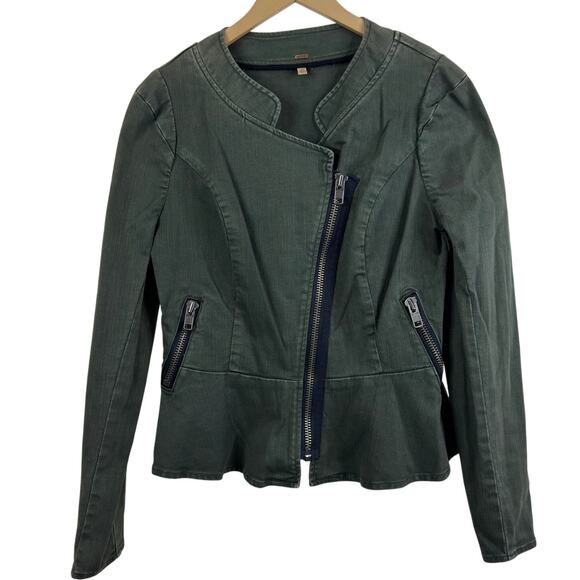 Free People‎ Peplum Olive Denim Military Utility Jacket Size 12 - Picture 2 of 9